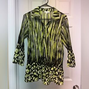 Fashion Bug Green & Black Printed Sequin Blouse – Size L